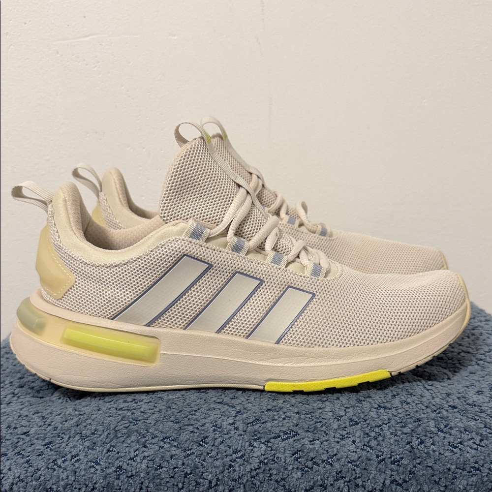 Adidas  cloudfoam comfort Light Beige and Neon Yellow Running Shoes